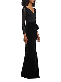 Fridaus Ruffled Velvet & Lace Gown