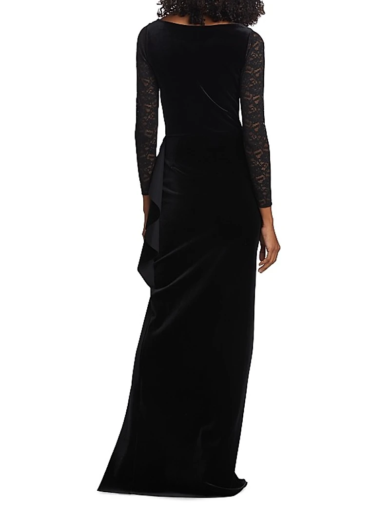 Fridaus Ruffled Velvet & Lace Gown