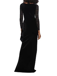 Fridaus Ruffled Velvet & Lace Gown