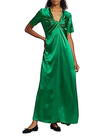 Silk Twisted Short-Sleeve Gown