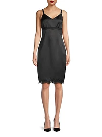 Heavy Metal Lace-Embellished Satin Dress