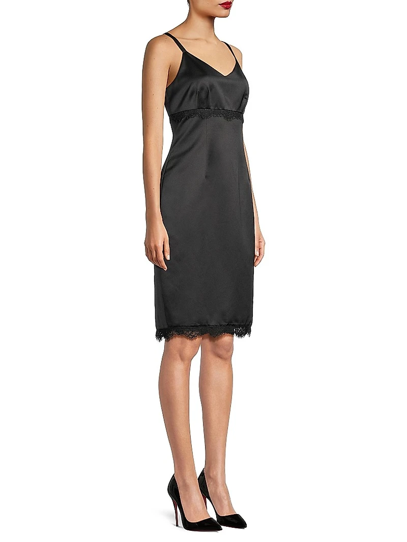 Heavy Metal Lace-Embellished Satin Dress