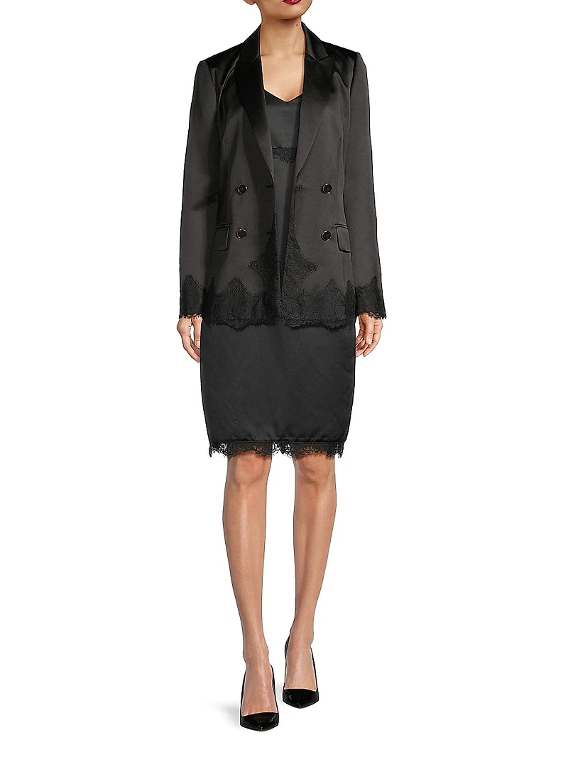 Heavy Metal Lace-Embellished Satin Dress