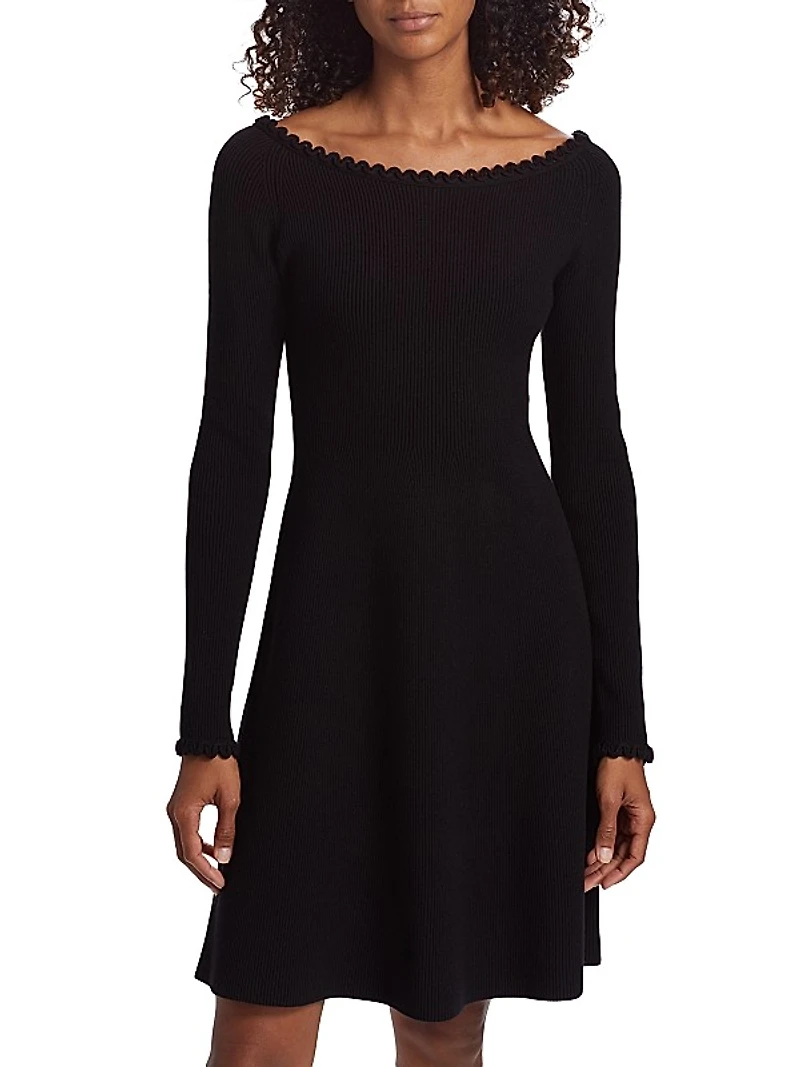 Boat-Neck Rib-Knit Minidress