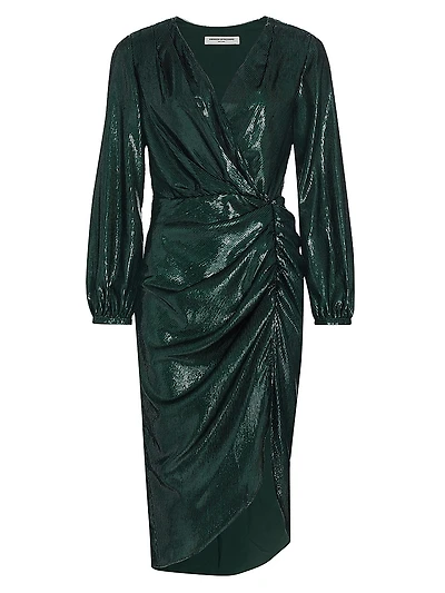 Roma Metallic Long-Sleeve Midi-Dress