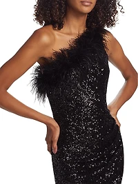 Kieran Sequined One-Shoulder Asymmetric Midi-Dress