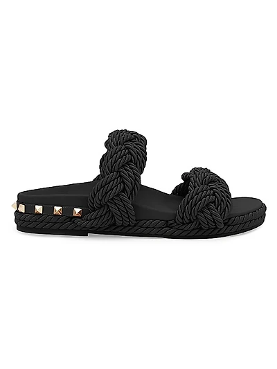 Rockstud Braided Espadrille Slides