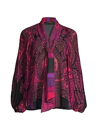 Renee Fontana-Print Tie-Neck Blouse
