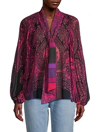 Renee Fontana-Print Tie-Neck Blouse