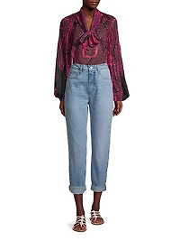 Renee Fontana-Print Tie-Neck Blouse