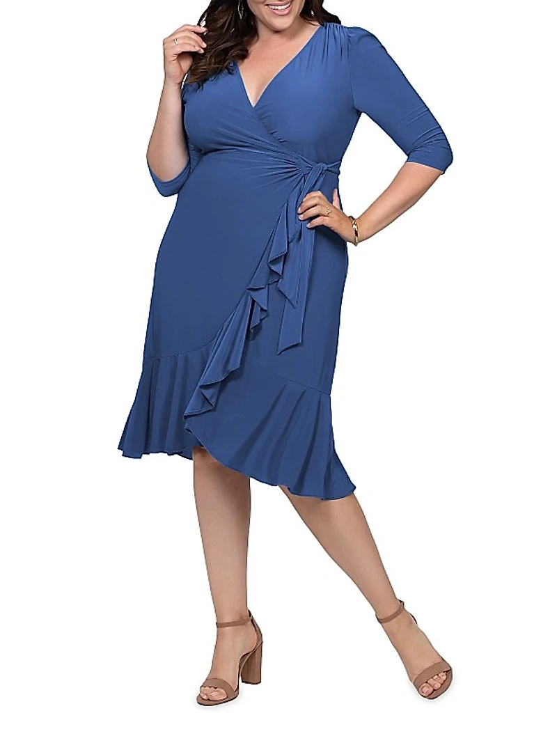 Whimsy Flounce Wrap Midi-Dress