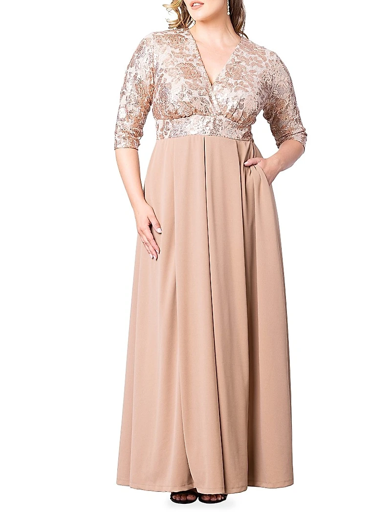 Paris Sequined Pleated Gown