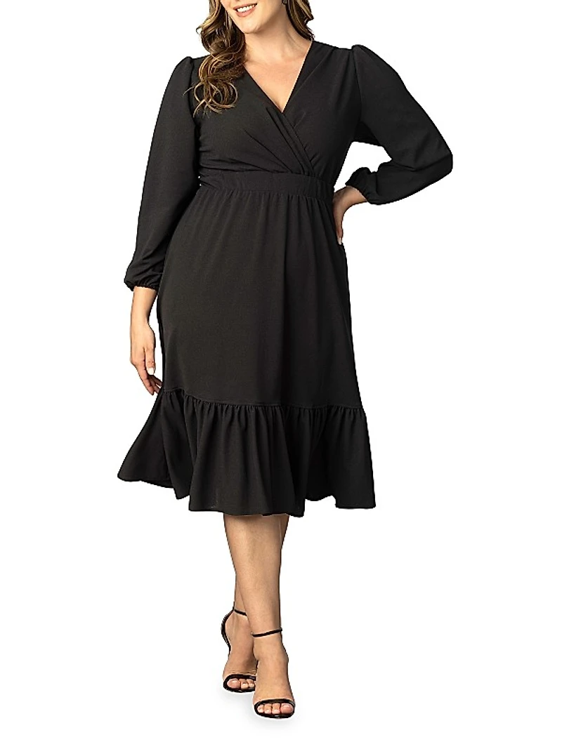 Portia Long Sleeve Crepe Midi-Dress