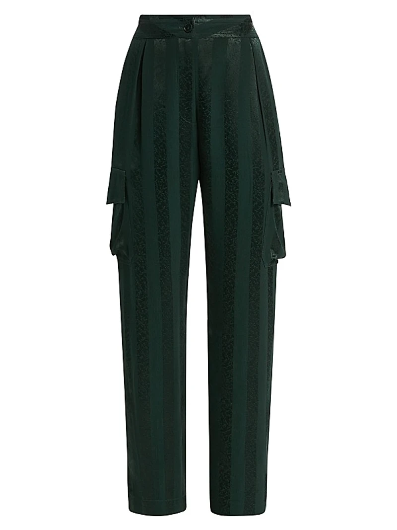 Carly Straight-Leg Satin Cargo Pants