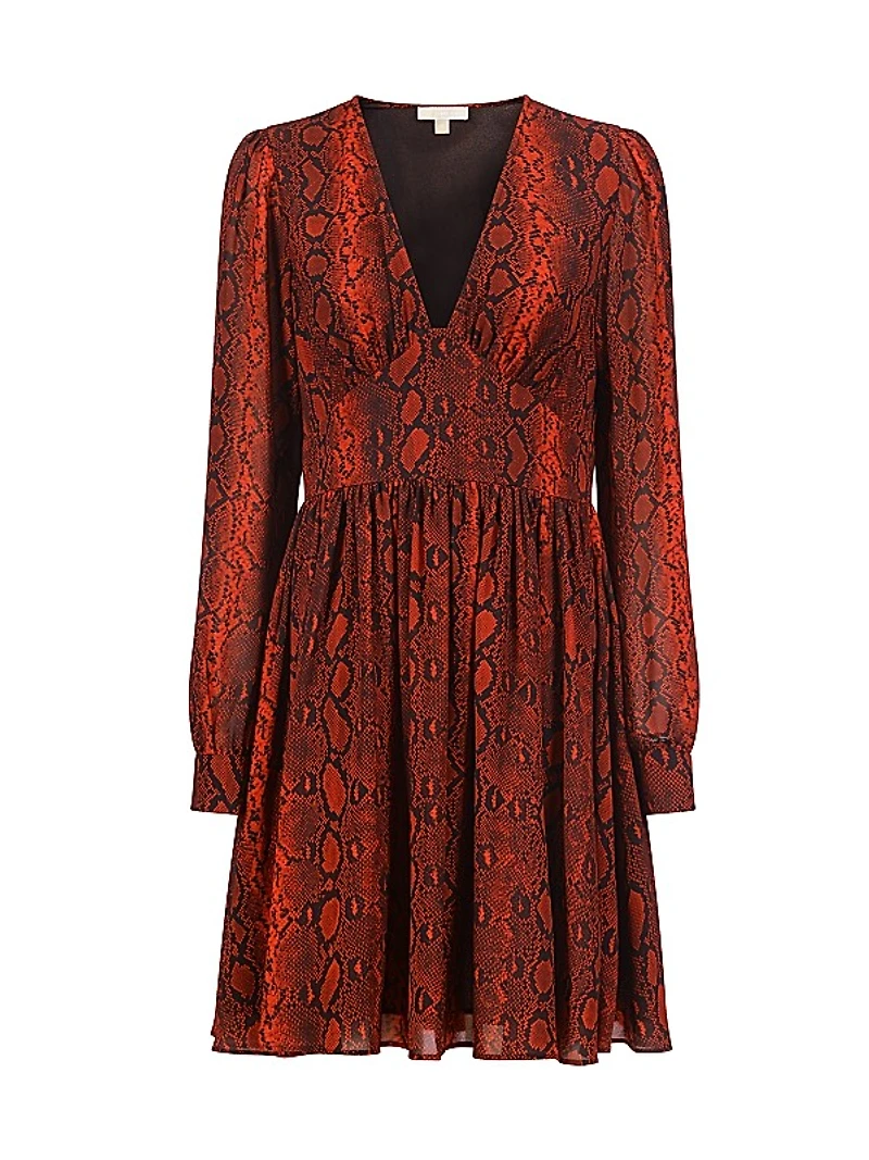 Snakeskin V-Neck Minidress