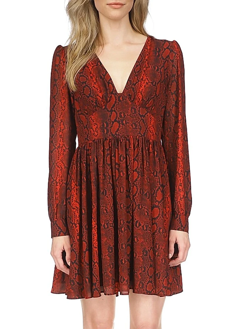 Snakeskin V-Neck Minidress