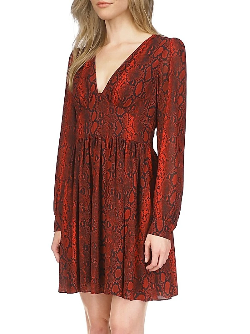 Snakeskin V-Neck Minidress