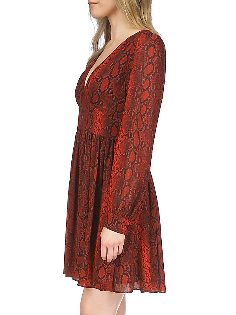 Snakeskin V-Neck Minidress