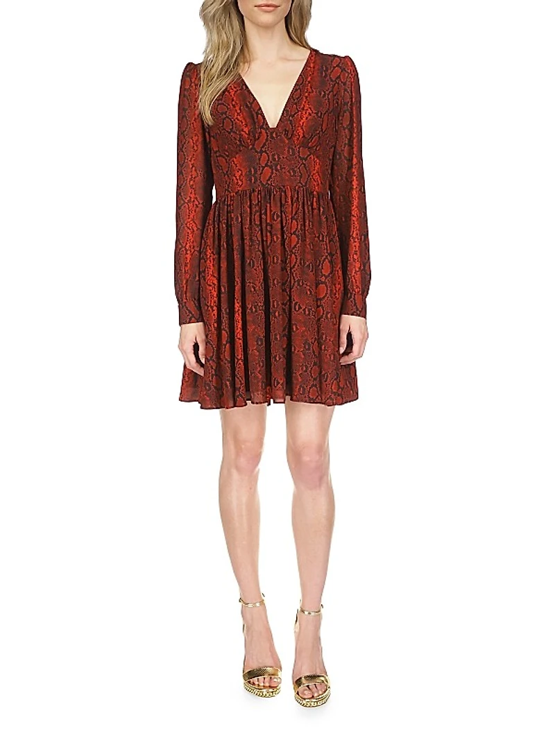 Snakeskin V-Neck Minidress