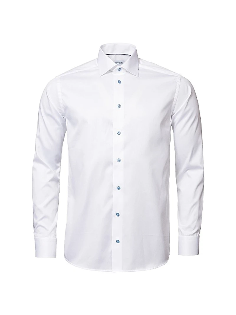 Slim Fit Twill Shirt With Light Blue Buttons