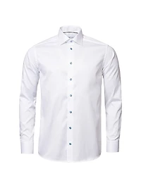 Slim Fit Twill Shirt With Light Blue Buttons