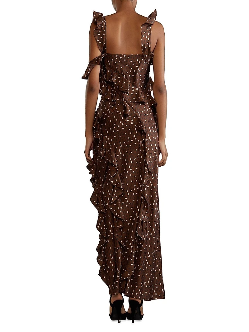 Silk Cheetah Ruffled Maxi Dress