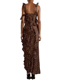 Silk Cheetah Ruffled Maxi Dress