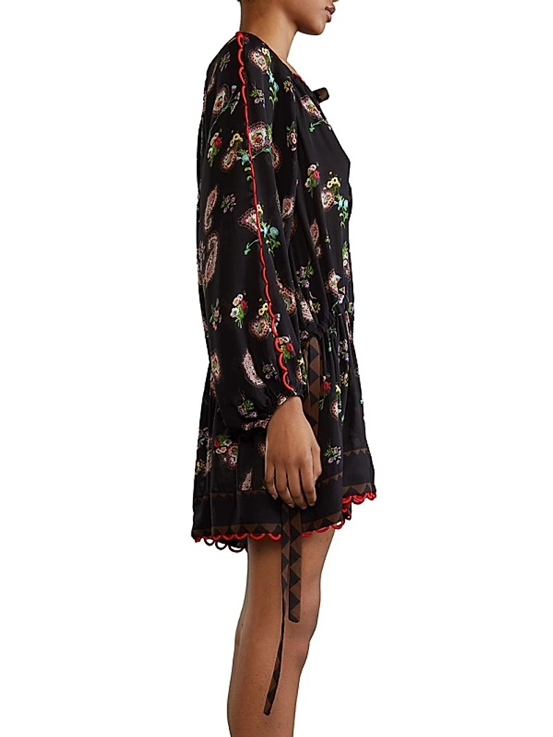 Silk Paisley Shift Minidress