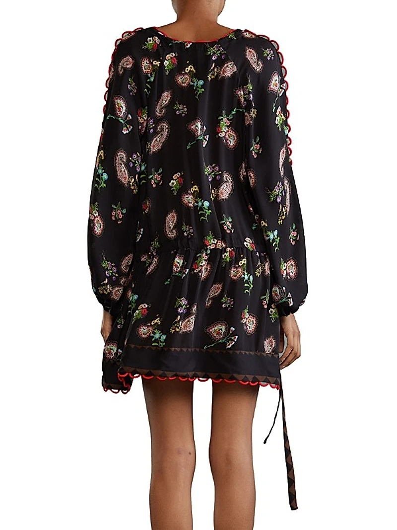 Silk Paisley Shift Minidress