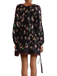 Silk Paisley Shift Minidress