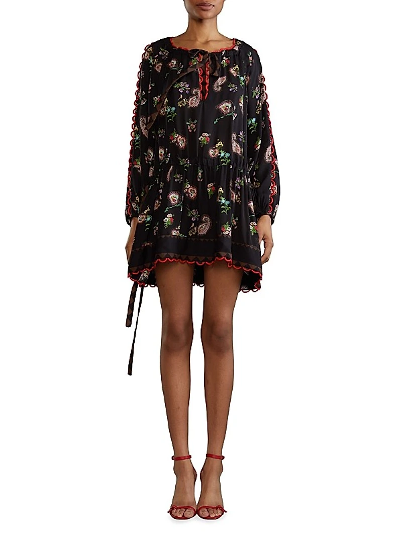 Silk Paisley Shift Minidress