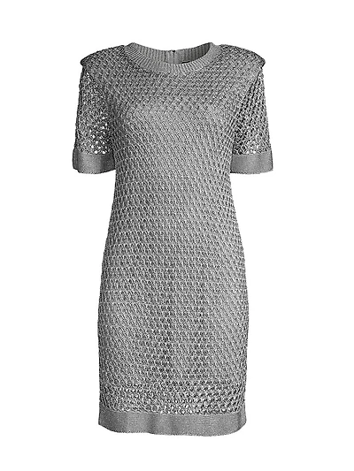 Sinclair Metallic Crochet Short-Sleeve Minidress