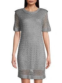 Sinclair Metallic Crochet Short-Sleeve Minidress