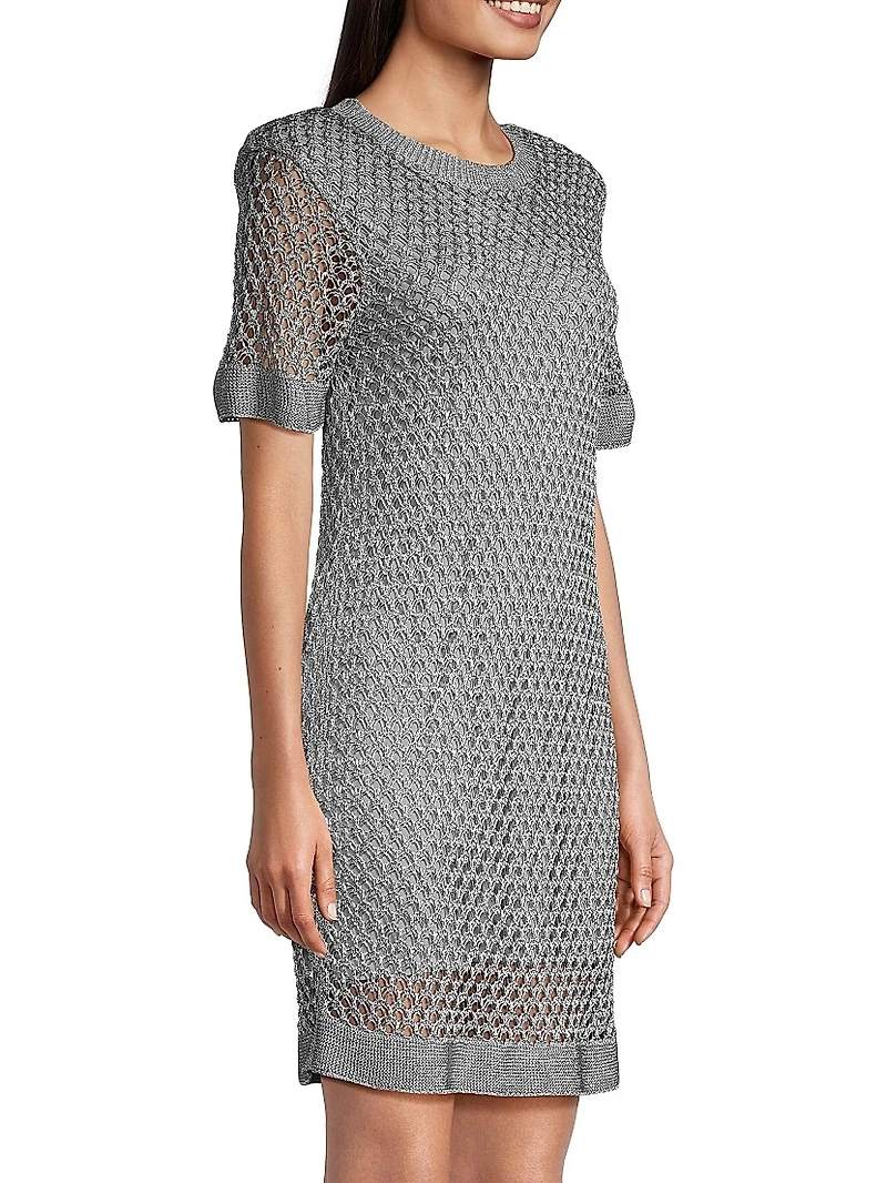 Sinclair Metallic Crochet Short-Sleeve Minidress