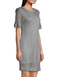 Sinclair Metallic Crochet Short-Sleeve Minidress