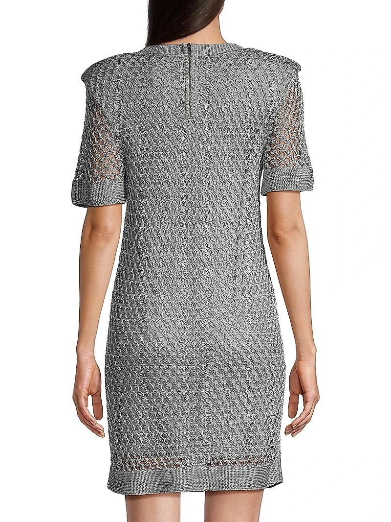 Sinclair Metallic Crochet Short-Sleeve Minidress