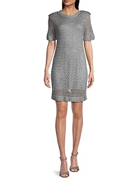 Sinclair Metallic Crochet Short-Sleeve Minidress