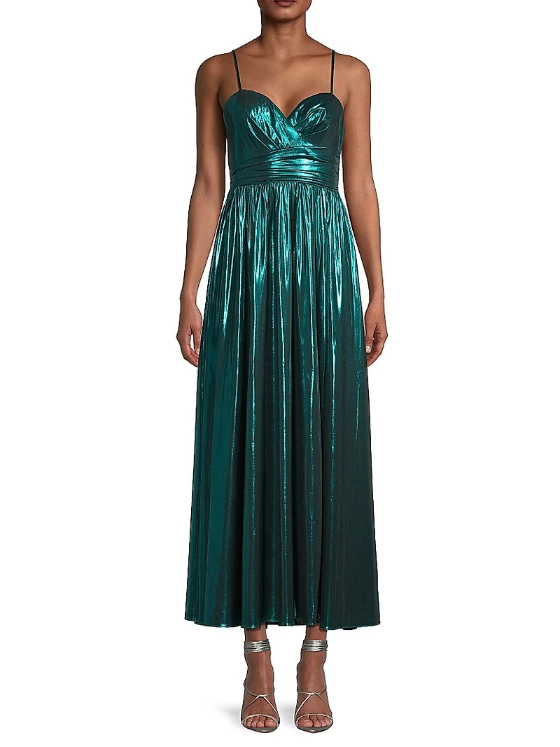 Shannon Gathered Metallic Jersey Midi-Dress