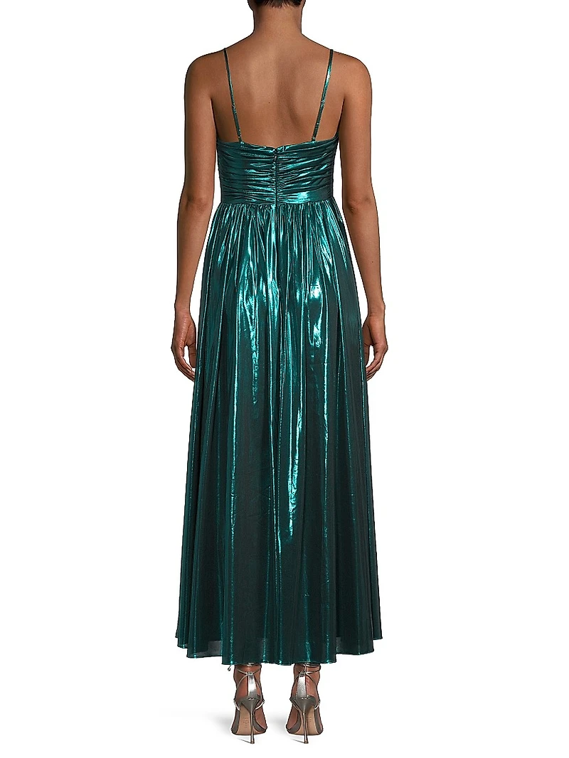 Shannon Gathered Metallic Jersey Midi-Dress