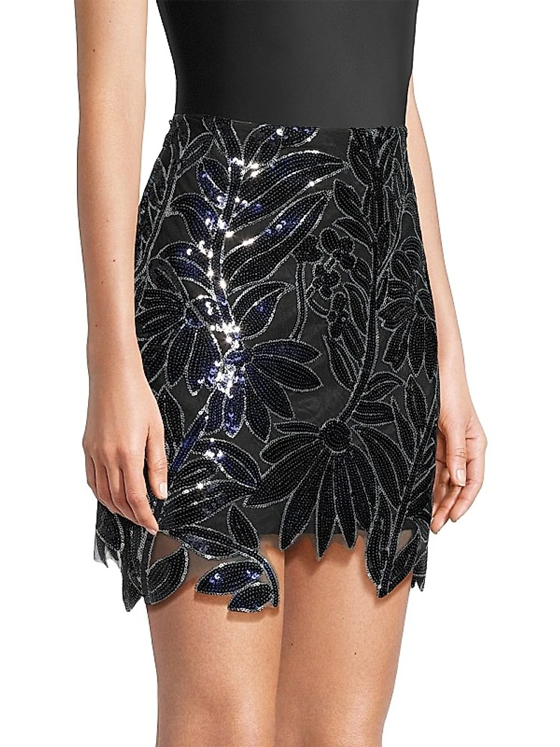 Kristina Floral Sequined Miniskirt