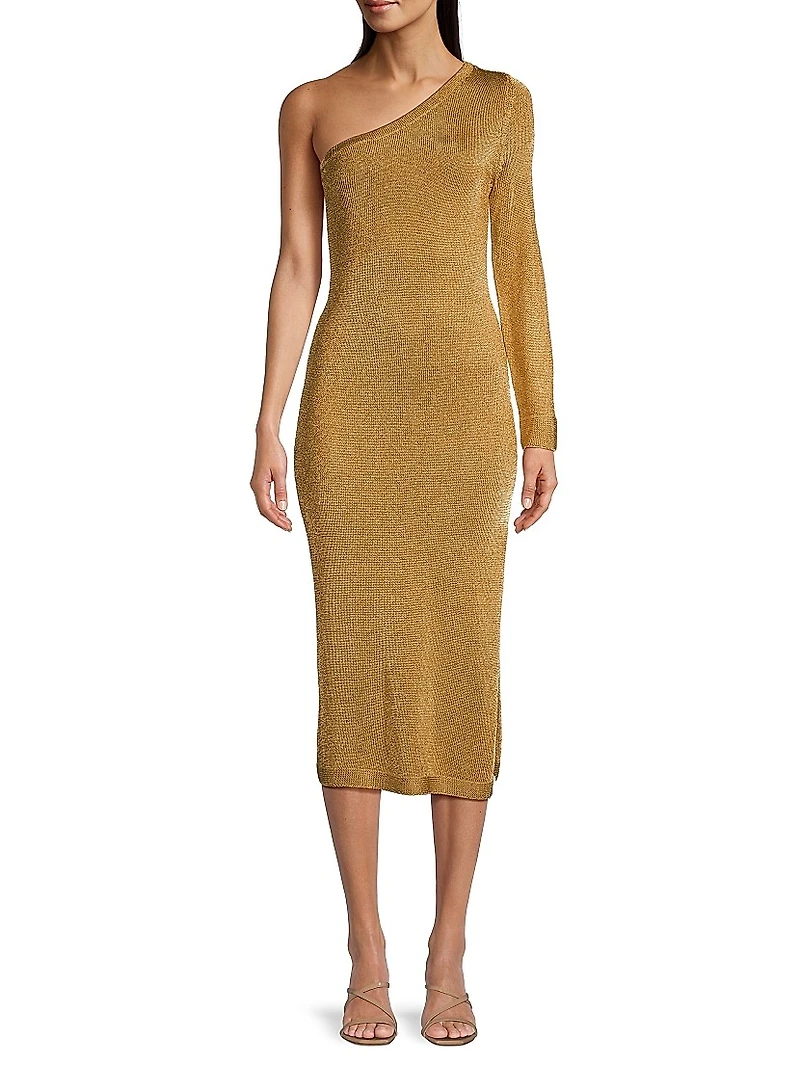Senna Metallic One-Shoulder Midi-Dress
