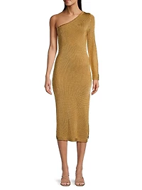 Senna Metallic One-Shoulder Midi-Dress
