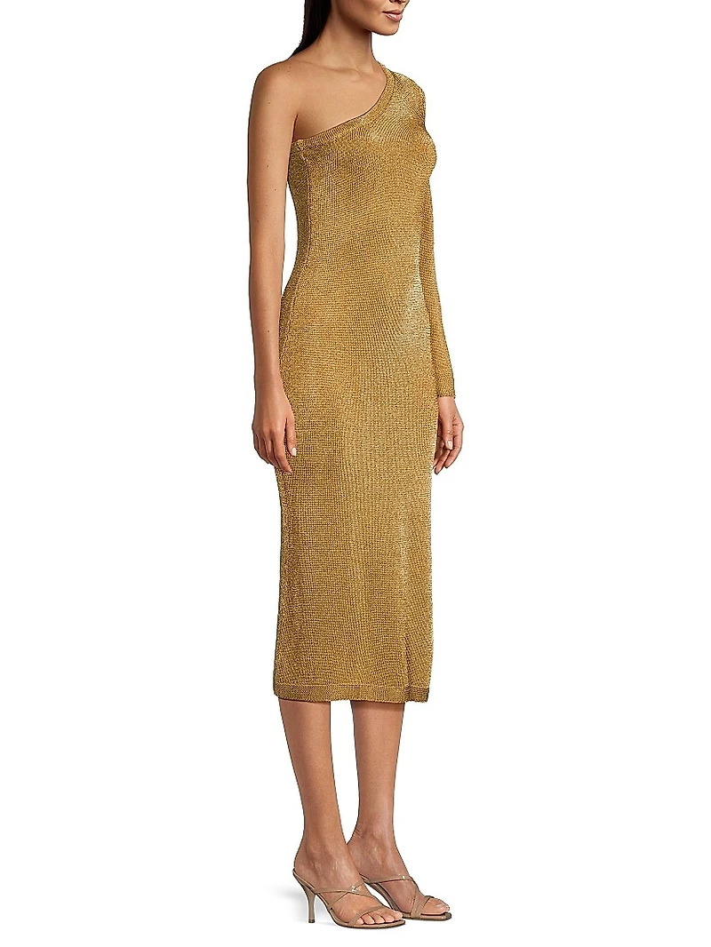 Senna Metallic One-Shoulder Midi-Dress