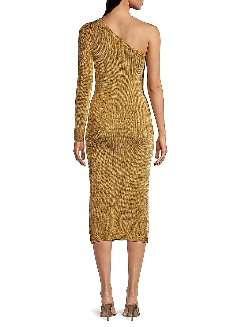 Senna Metallic One-Shoulder Midi-Dress
