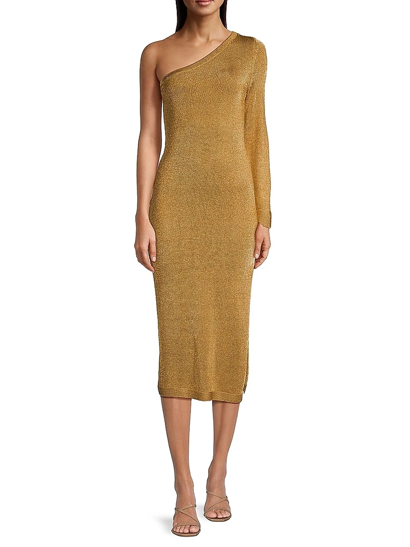 Senna Metallic One-Shoulder Midi-Dress