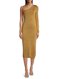 Senna Metallic One-Shoulder Midi-Dress