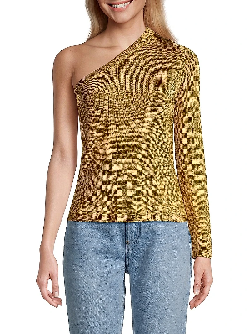 Metallic Knit One-Shoulder Top