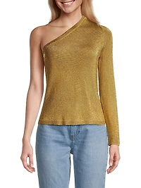 Metallic Knit One-Shoulder Top