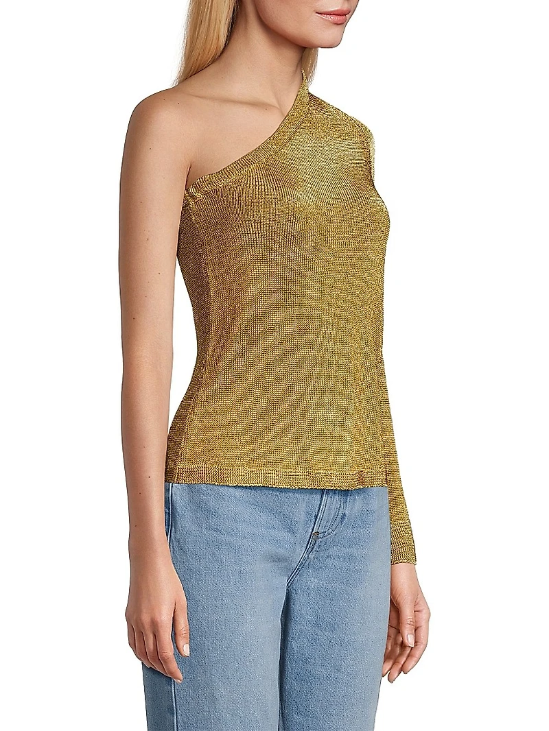 Metallic Knit One-Shoulder Top