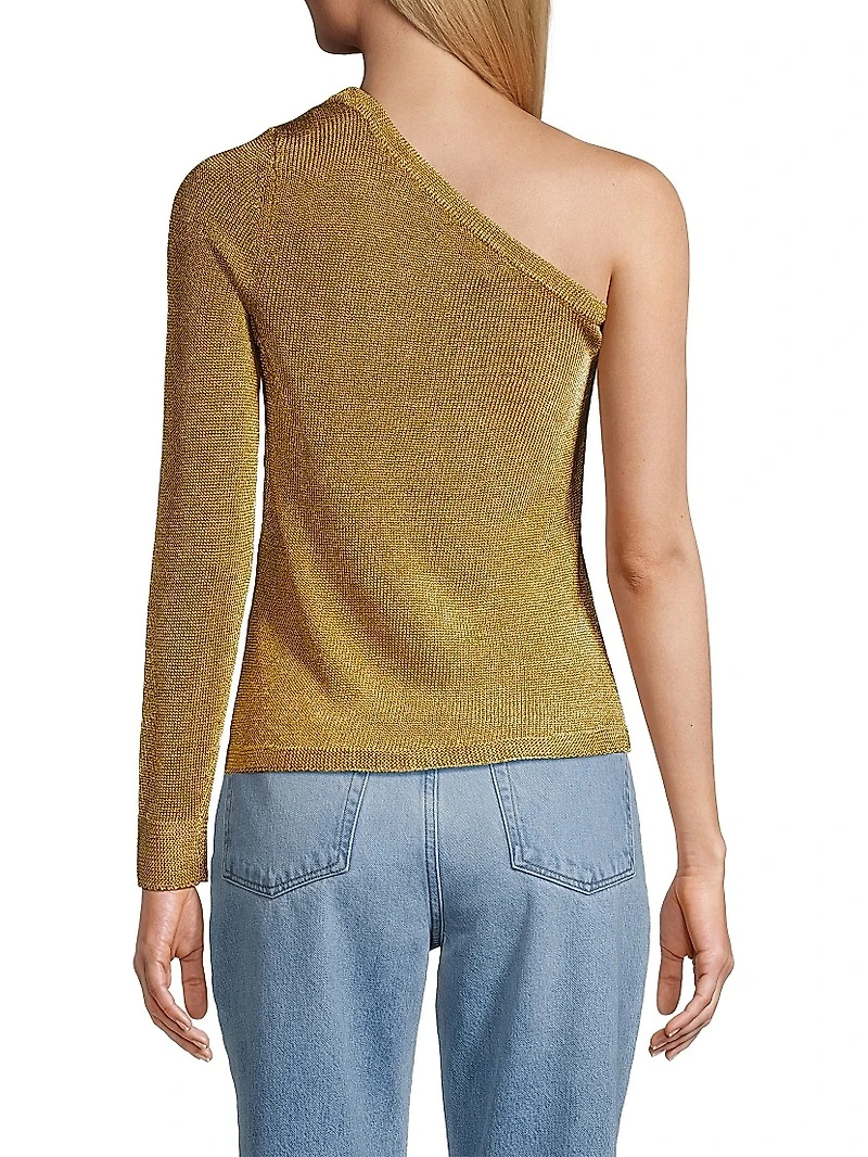 Metallic Knit One-Shoulder Top